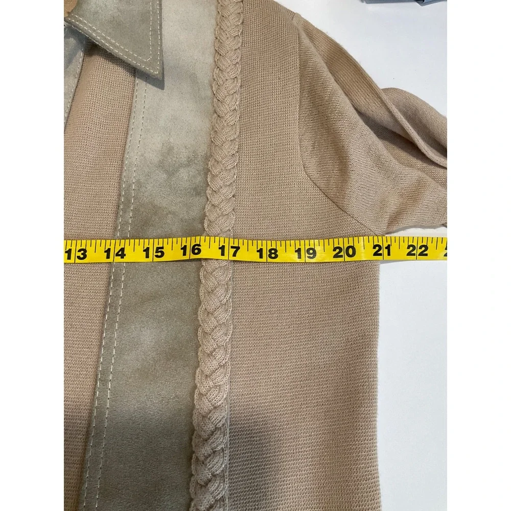 Vintage Damon Italian Wool Blend Suede Zip Up Henley Pointed Collar Sweater M